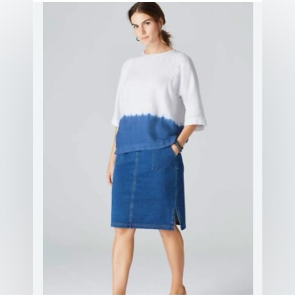 purejill Linen White & Blue Dip-Dyed Popover Tunic Top